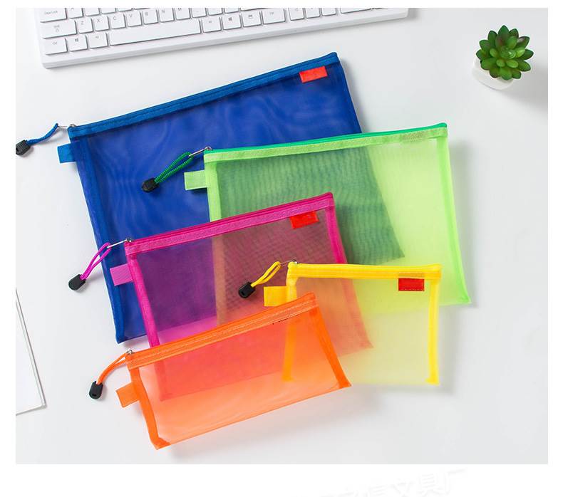 Perspective Mesh Zippered Pouches in Different Colors