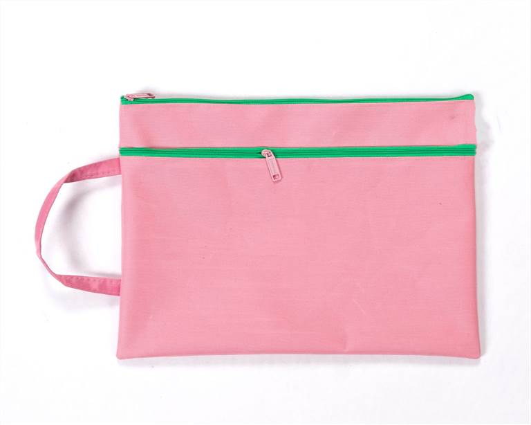 Zipper File Bag with Handle - Style 2 in Pink