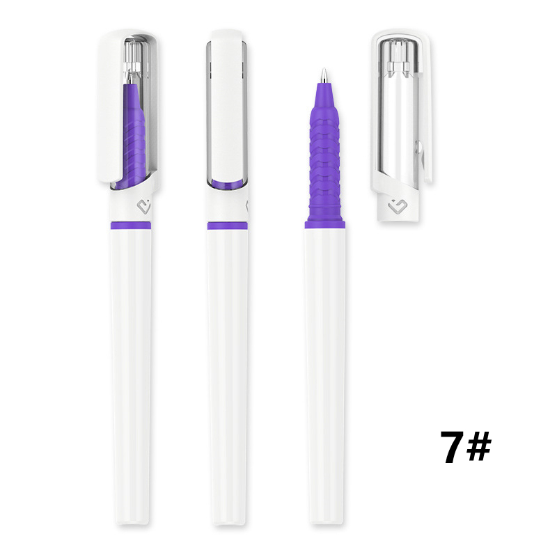 Plastic Advertising Gel Pen - White Barrel with Purple Grip