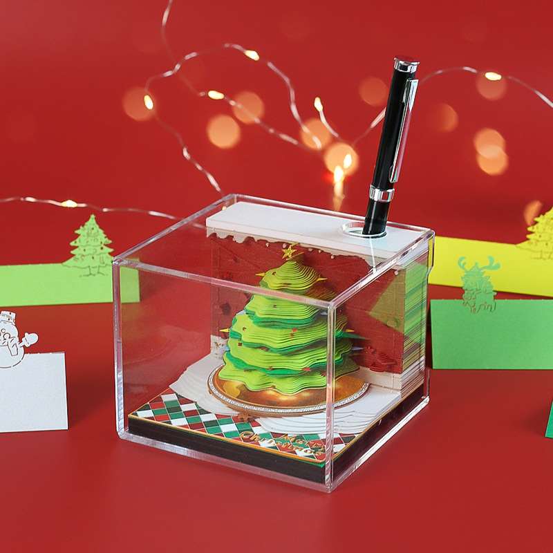 3D Paper Carving Christmas Tree Memo Pad - Pen Holder