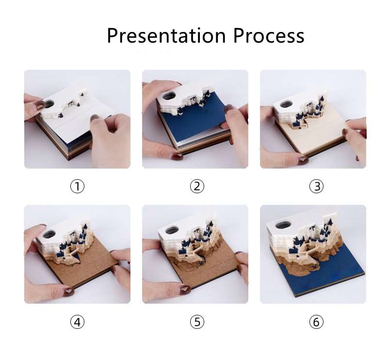 3D Paper Carving Castle Memo Pad - Presentation Process