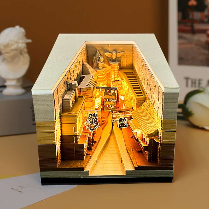 3D Paper Carving Diagon Alley Calendar Memo Pad - Lighting Effect