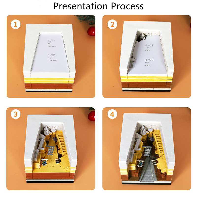 3D Paper Carving Diagon Alley Calendar Memo Pad - Presentation Process