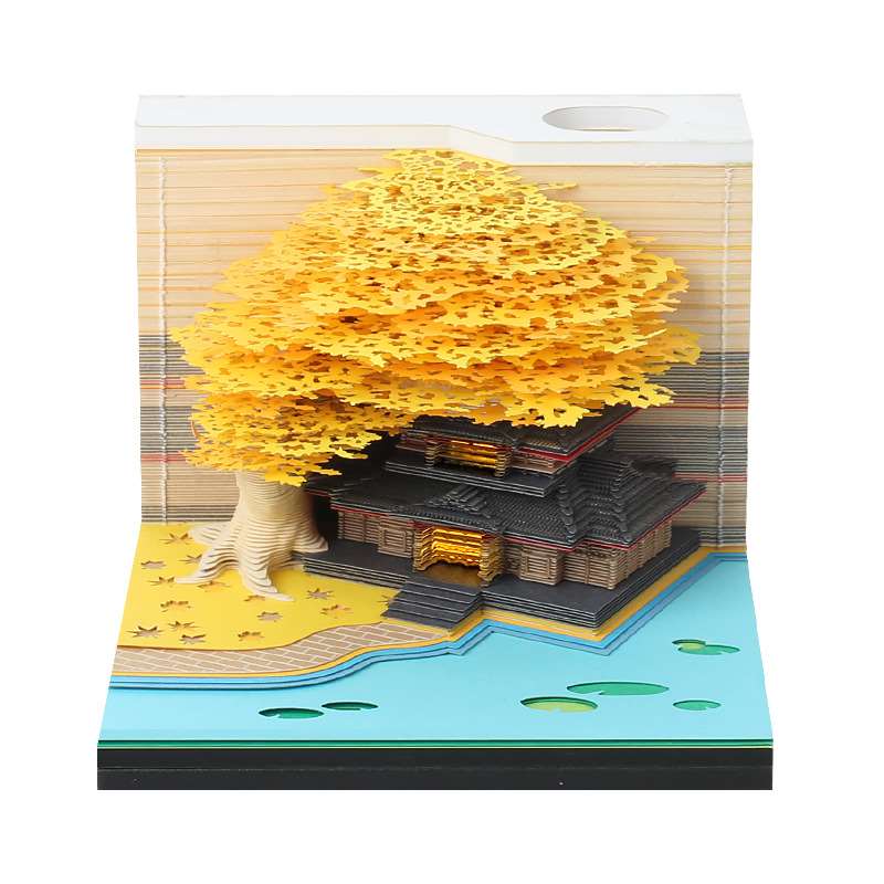 3D Paper Carving Landmark Memo Pad - Yellow Tree-house with Light