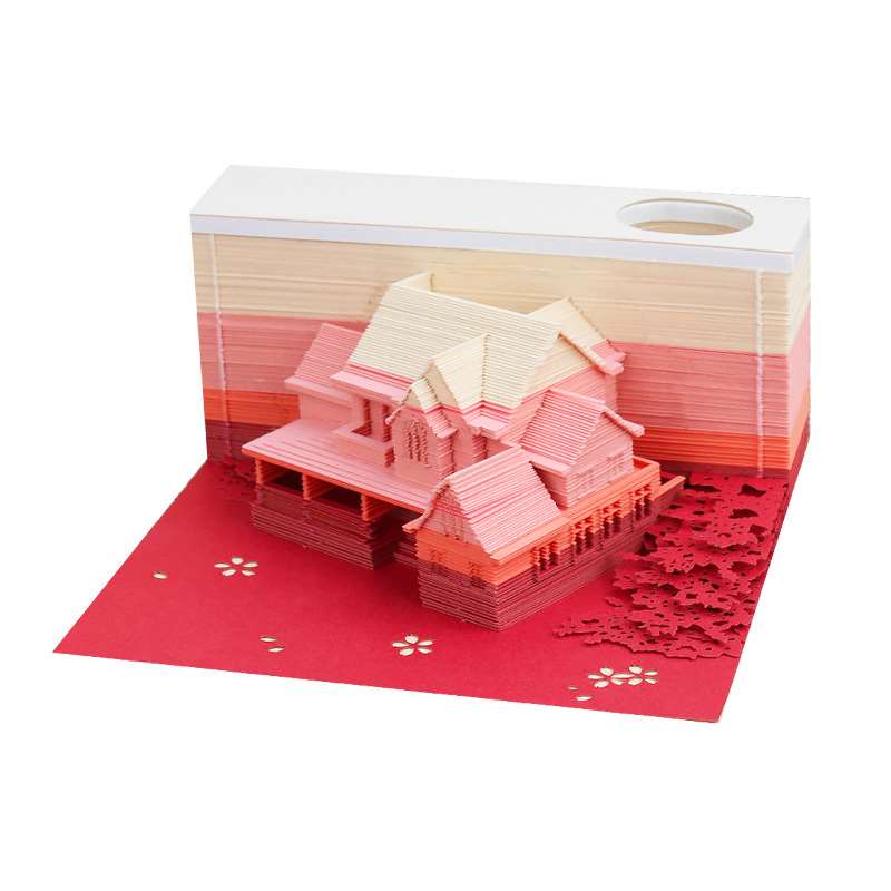 3D Paper Carving Landmark Memo Pad - Pink House
