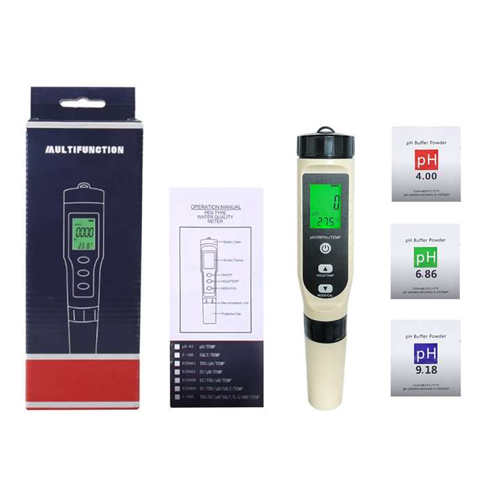 4-in-1 Backlit Digital Water Quality Tester - Product Kit