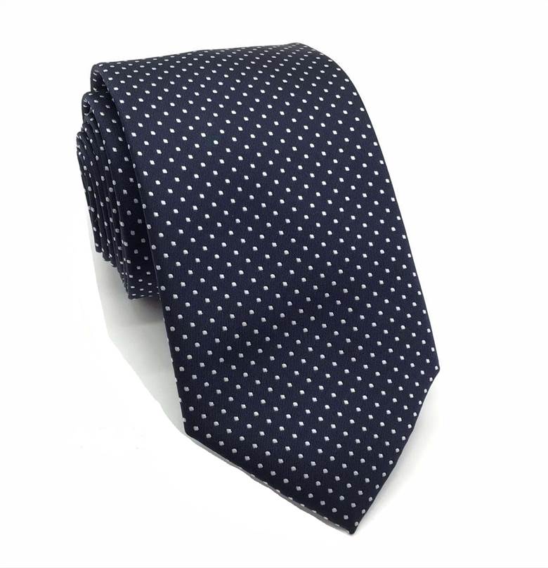 3.15 inch Classic Polka Dot Polyester Tie - Dark Blue and White