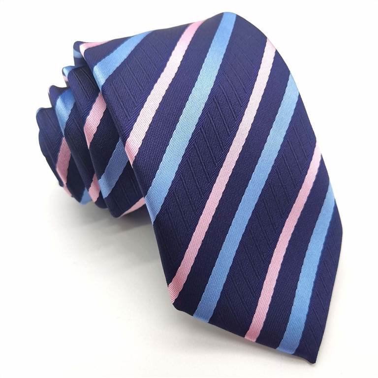 3.15 inch Striped Polyester Tie of Men - Pink and Light Blue Stripes