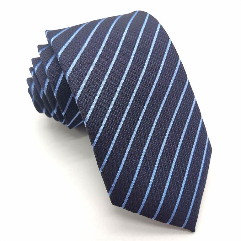 3.15 inch Striped Polyester Tie of Men - Dark Blue and Light Blue