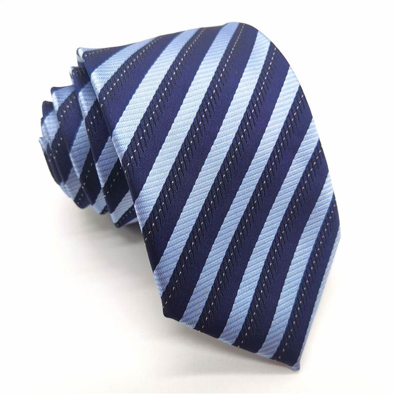 3.15 inch Striped Polyester Tie of Men - Light Blue and Dark Blue