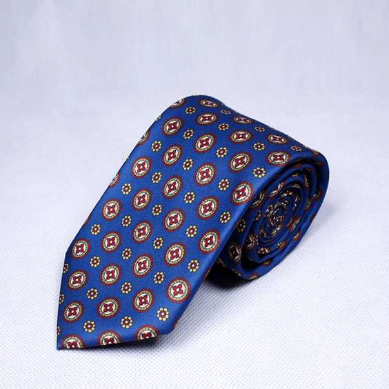 Digital Printing Classic Business Male Microfiber Tie - Royal Blue with Orange Patterns