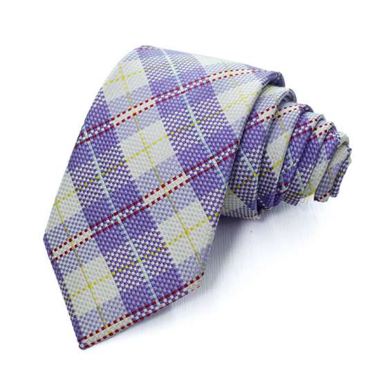 Preppy Style Grid Pattern Jacquard Microfiber Tie