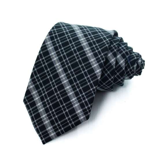 Preppy Style Grid Pattern Jacquard Microfiber Tie - Black