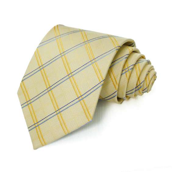 Preppy Style Grid Pattern Jacquard Microfiber Tie - Light Yellow