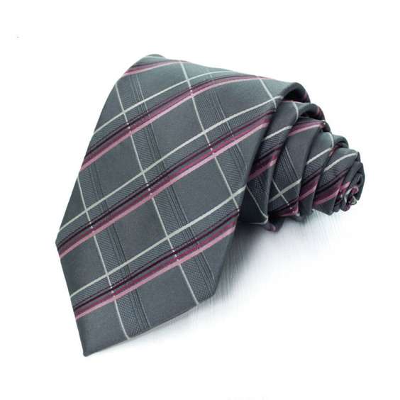 Preppy Style Grid Pattern Jacquard Microfiber Tie - Gray