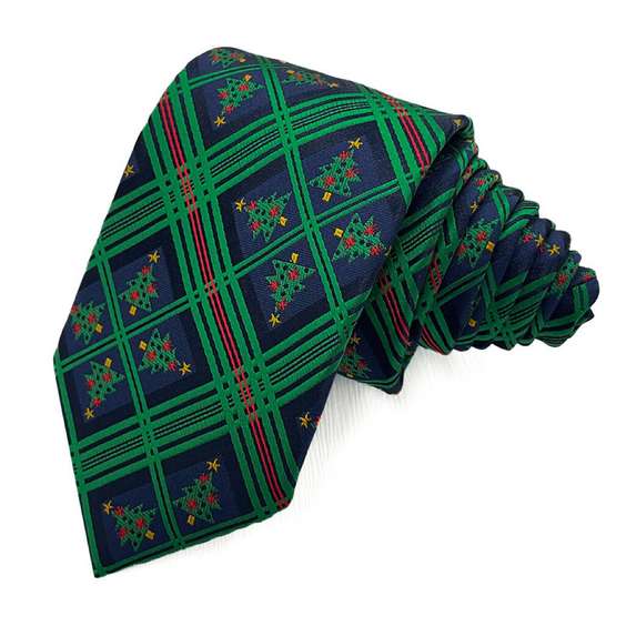 Cute Christmas Topic Floral Microfiber Tie - Green Christmas Trees