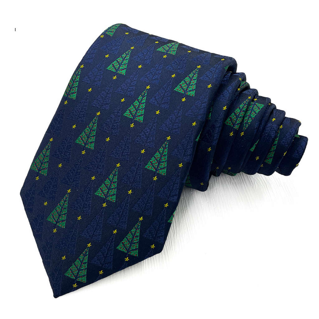 Cute Christmas Topic Floral Microfiber Tie - Navy Blue Christmas Trees