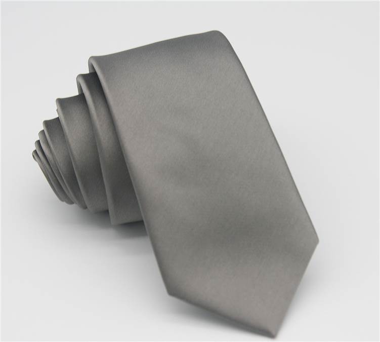 2.5 inch Solid Color Skinny Polyester Tie - Gray