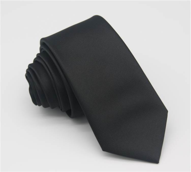 2.5 inch Solid Color Skinny Polyester Tie - Matte Black