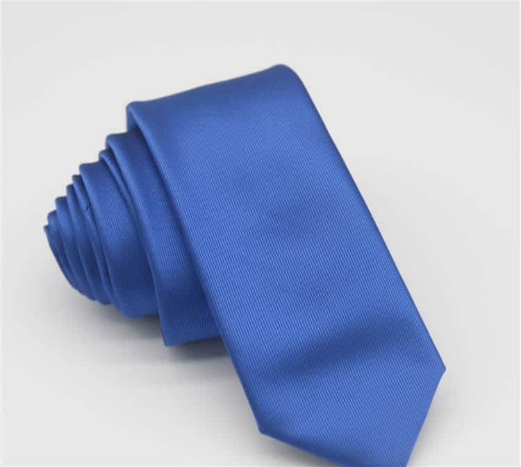 2.5 inch Solid Color Skinny Polyester Tie - Blue