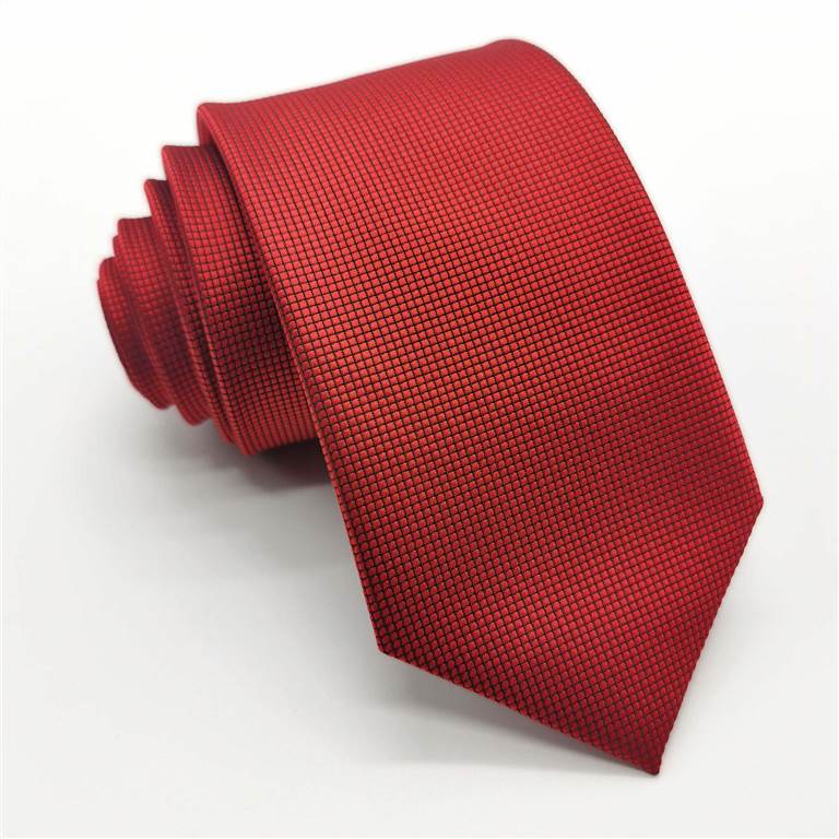 3.15 inch Solid Color Polyester Tie Ten Colors - Red Grid Pattern