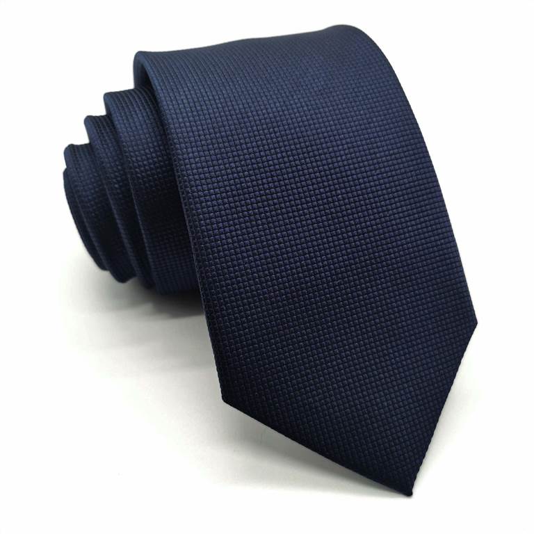 3.15 inch Solid Color Polyester Tie Ten Colors - Dark Blue Grid Pattern
