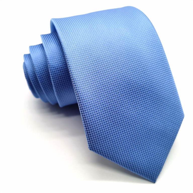 3.15 inch Solid Color Polyester Tie Ten Colors - Light Blue Grid Pattern