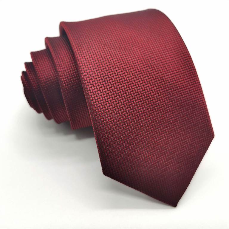 3.15 inch Solid Color Polyester Tie Ten Colors - Wine Red Grid Pattern