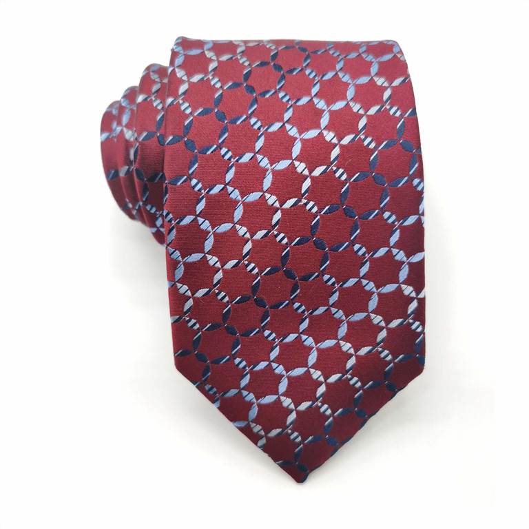 Hexagonal Striped Business Silk Tie - Rose Red