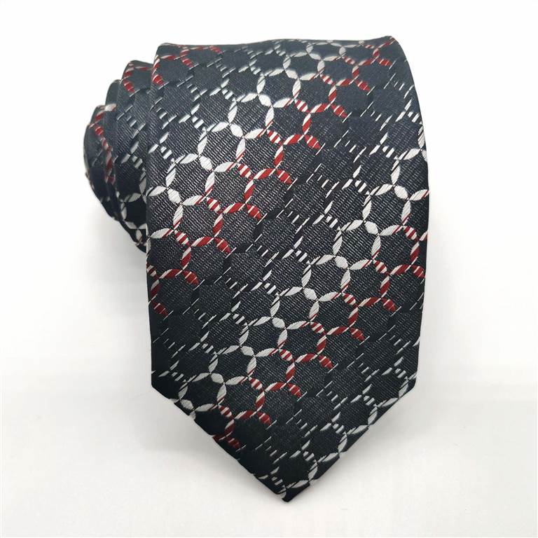 Hexagonal Striped Business Silk Tie - Black and Red