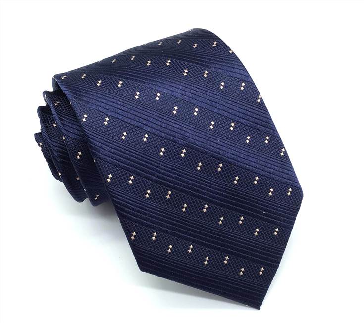 Striped Business Formal Silk Tie - Dark Blue