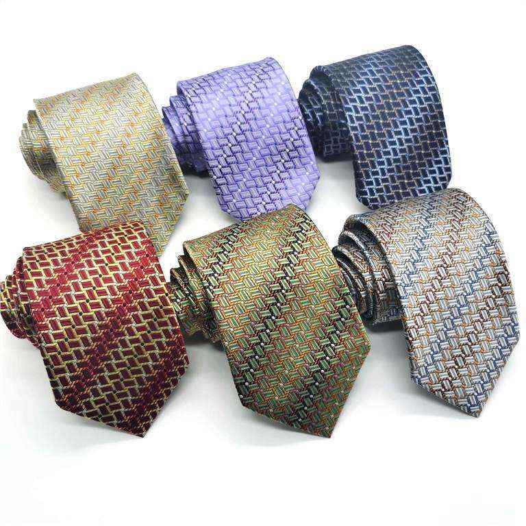 Tweed Plaid Pattern Silk Tie