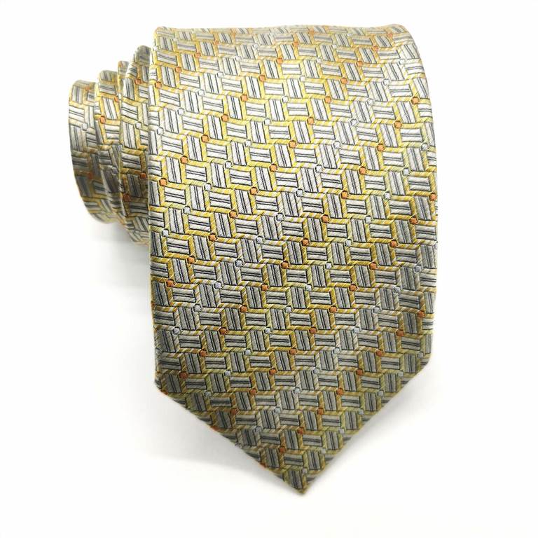 Tweed Plaid Pattern Silk Tie - Gold