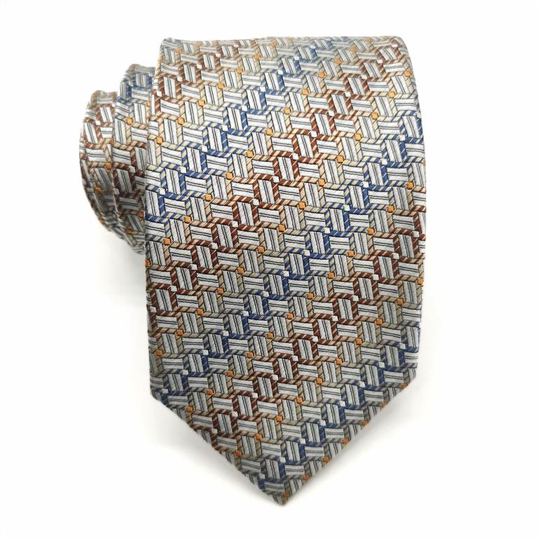 Tweed Plaid Pattern Silk Tie - Brown