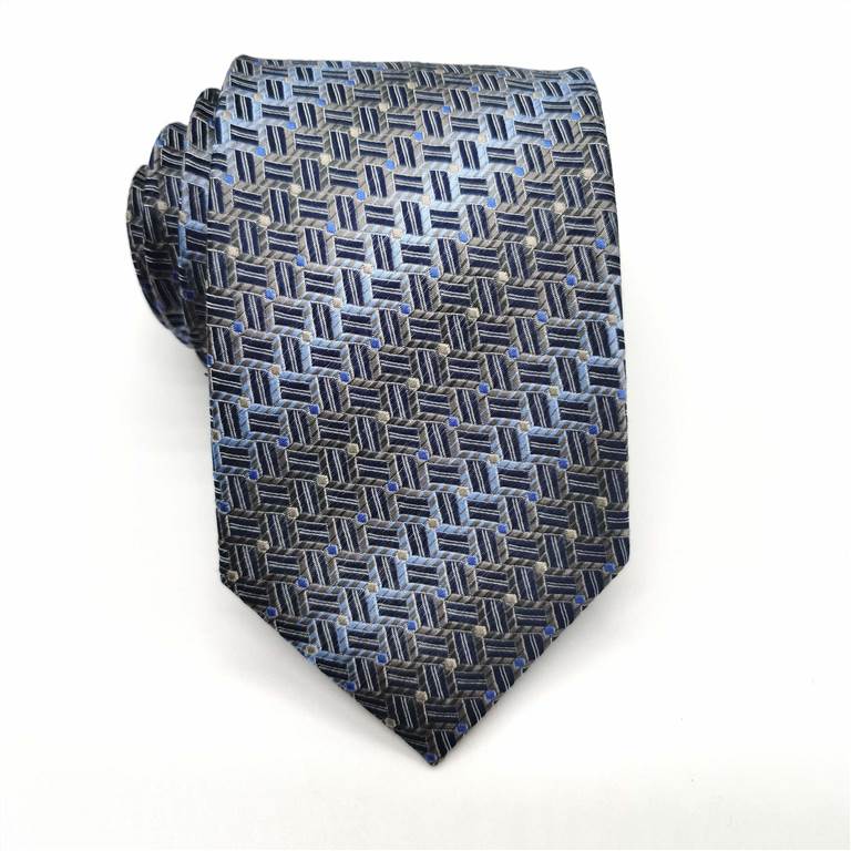 Tweed Plaid Pattern Silk Tie - Black