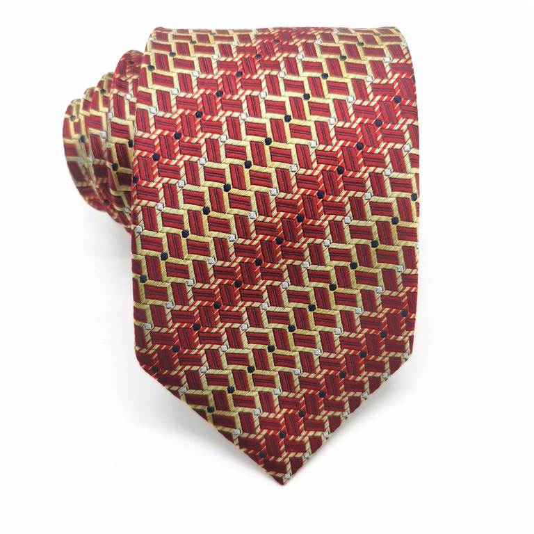 Tweed Plaid Pattern Silk Tie - Red