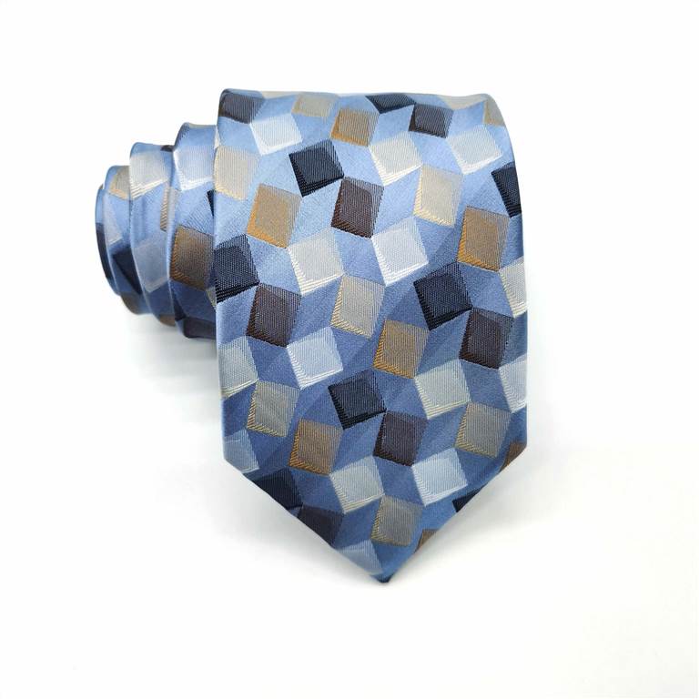 Squared Pattern Silk Tie - Blue