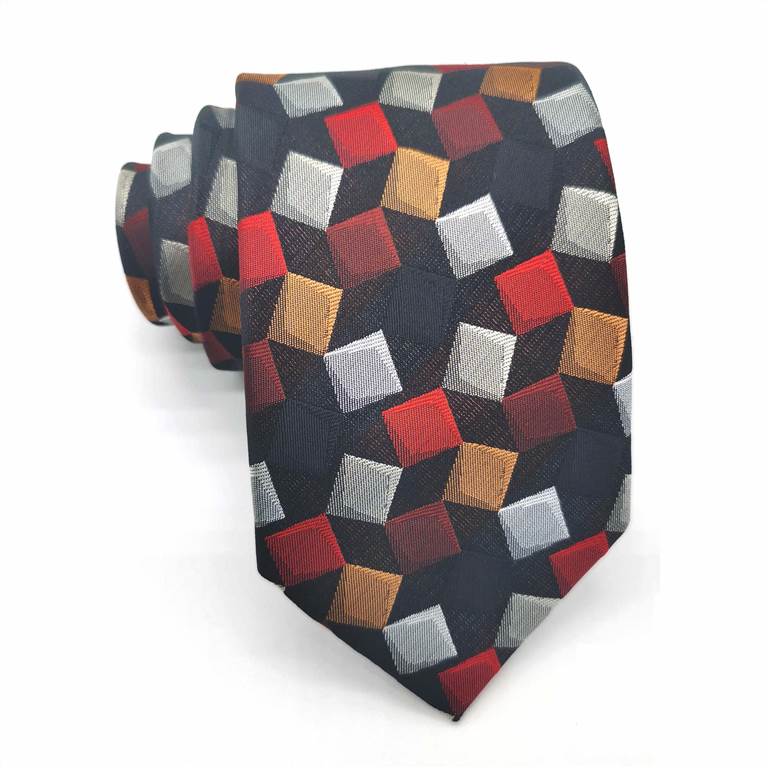 Squared Pattern Silk Tie - Black