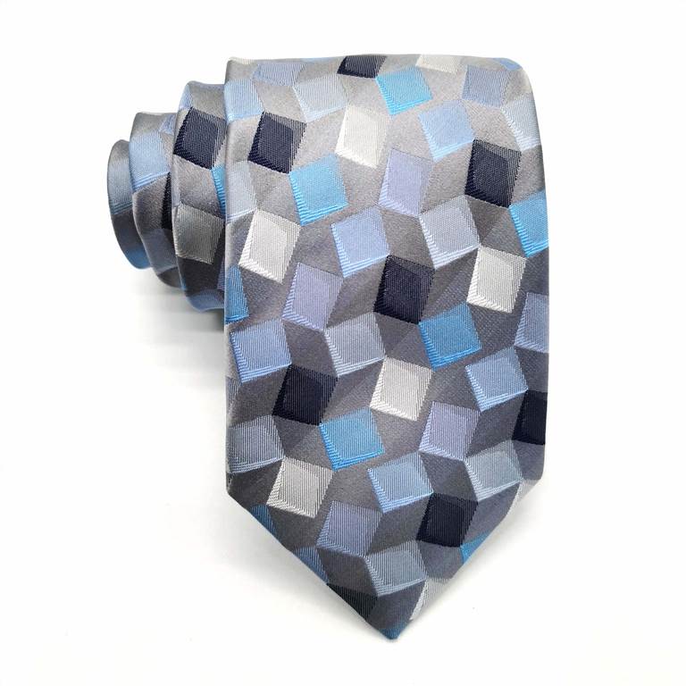 Squared Pattern Silk Tie - Gray