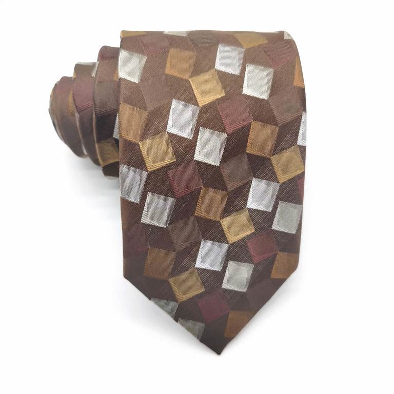 Squared Pattern Silk Tie - Brown