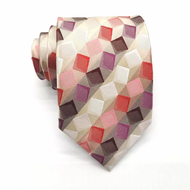 Squared Pattern Silk Tie - Pale Yellow