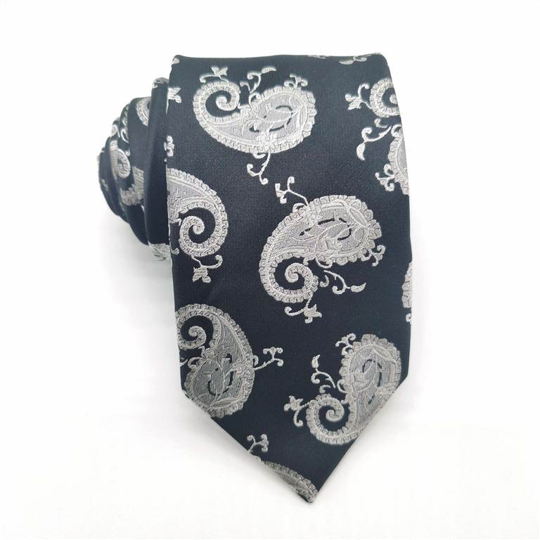 Fashion Paisley Silk Tie - Black and Silver