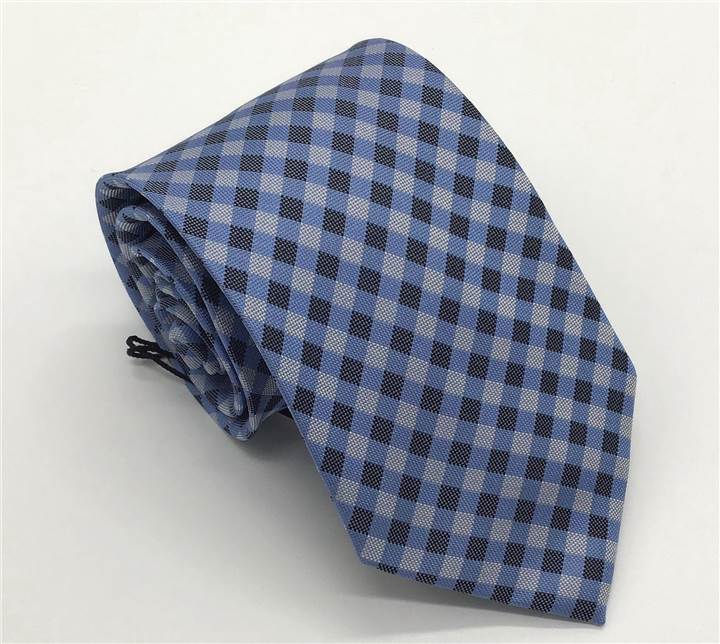 Blue-Gray Silk Tie - Small Squares