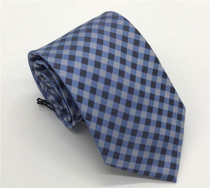Blue-Gray Silk Tie - Small Squares