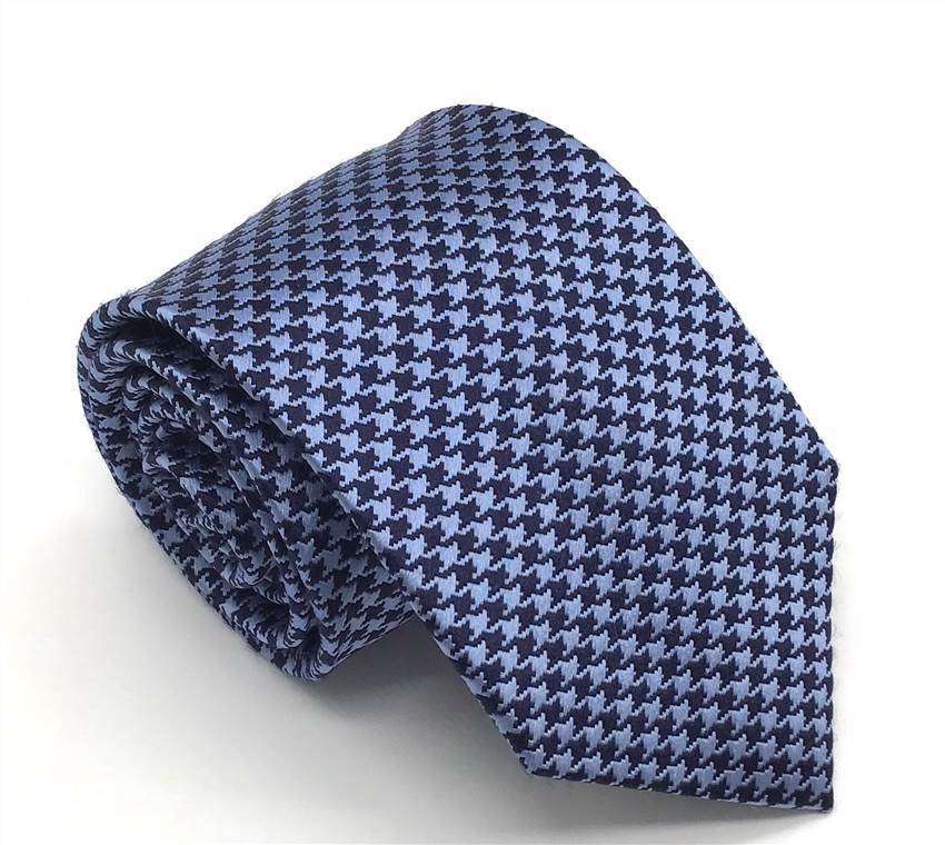 Blue-Gray Silk Tie - Houndstooth Pattern