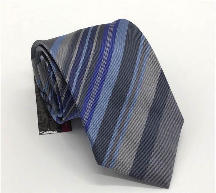 Blue-Gray Silk Tie - Diagonal Stripe