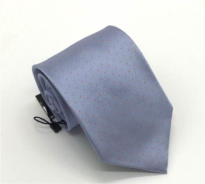 Blue-Gray Silk Tie - Orange Polka Dots