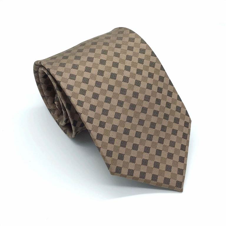 Grid Pattern Silk Tie - Brown