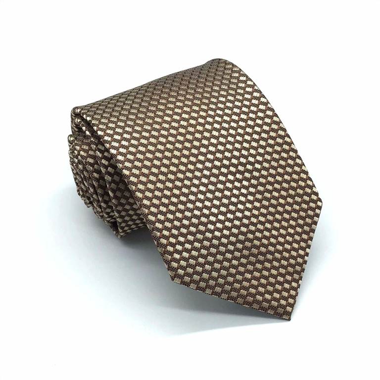 Grid Pattern Silk Tie - Coffee