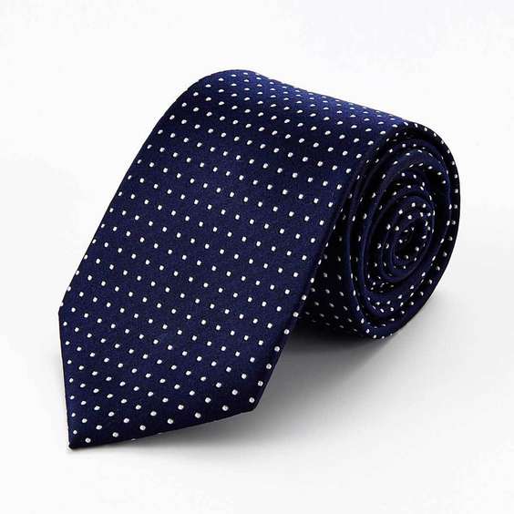 Elegant Male Business Jacquard Silk Tie - Dark Blue Tie with Silver Round Dot Pattern